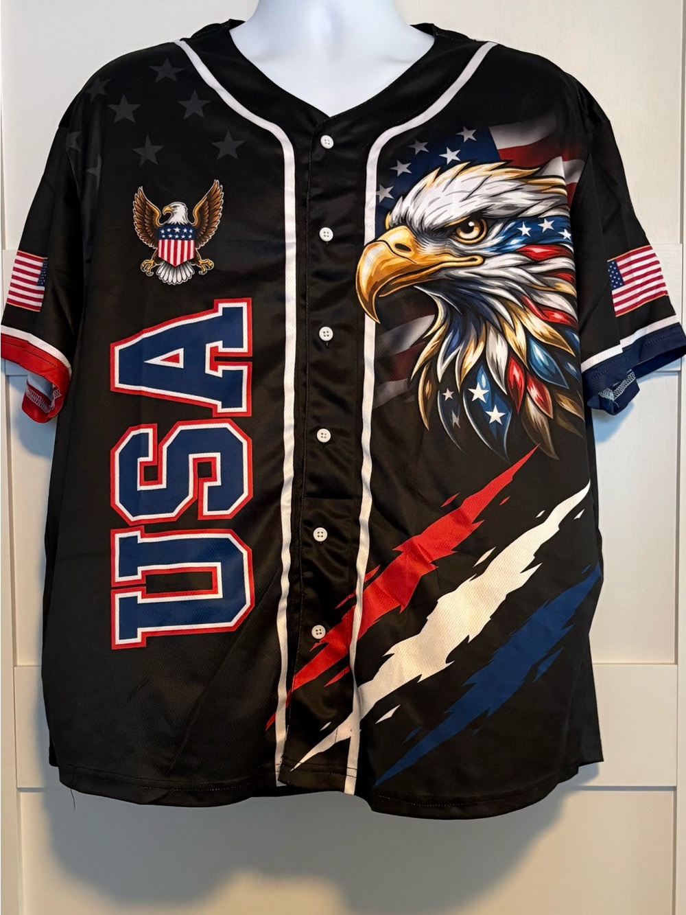 USA Eagle Graphic Baseball Jersey - Black